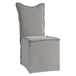 Kirklands Home Stonewash Fringe Slipcover Dining Chairs, Set of 2 Gray
