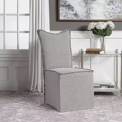 Kirklands Home Stonewash Fringe Slipcover Dining Chairs, Set of 2 Gray