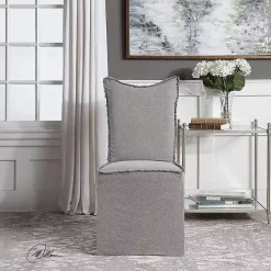 Kirklands Home Stonewash Fringe Slipcover Dining Chairs, Set of 2 Gray