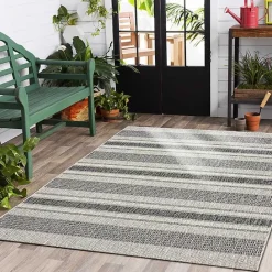Best Kirklands Home Stripe Weave Sun Shower Outdoor Area Rug, 7x9 Gray