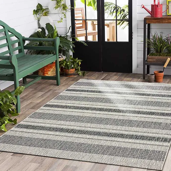 Best Kirklands Home Stripe Weave Sun Shower Outdoor Area Rug, 7x9 Gray