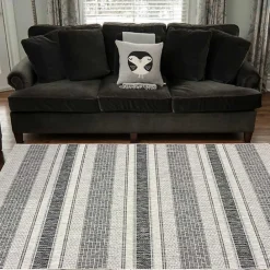 Best Kirklands Home Stripe Weave Sun Shower Outdoor Area Rug, 7x9 Gray