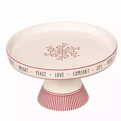 Online Kirklands Home Striped Snowflake Ceramic Cake Stand
