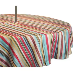 Discount Kirklands Home Summer Stripe Outdoor Round Zipper Table Cloth Multi