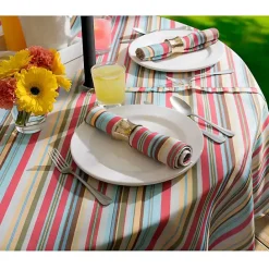 Discount Kirklands Home Summer Stripe Outdoor Round Zipper Table Cloth Multi