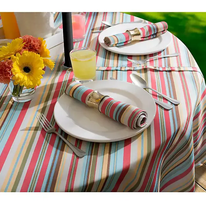 Discount Kirklands Home Summer Stripe Outdoor Round Zipper Table Cloth Multi