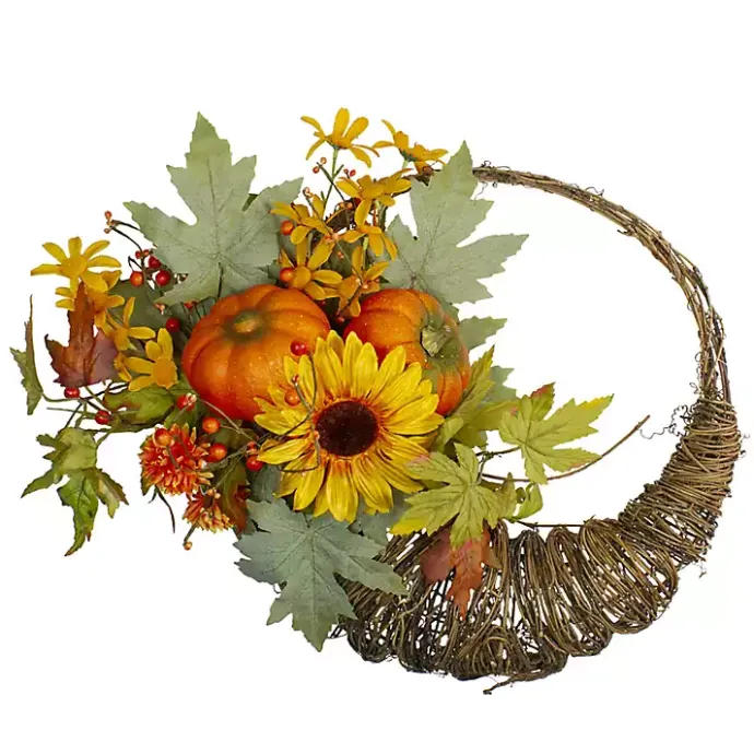 New Kirklands Home Sunflower and Pumpkin Cornucopia Harvest Wreath