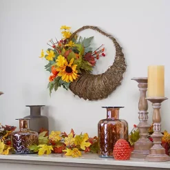 New Kirklands Home Sunflower and Pumpkin Cornucopia Harvest Wreath