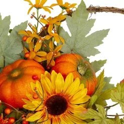 New Kirklands Home Sunflower and Pumpkin Cornucopia Harvest Wreath