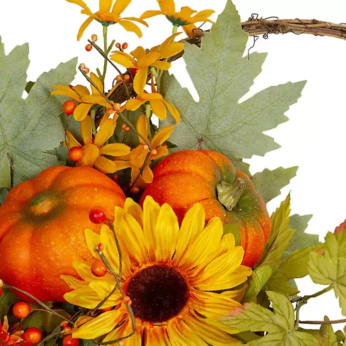 New Kirklands Home Sunflower and Pumpkin Cornucopia Harvest Wreath