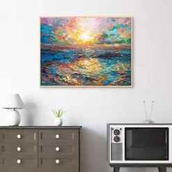 Hot Kirklands Home Sunset in Mykonos Framed Canvas Art Print