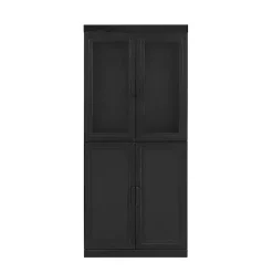 New Kirklands Home Tall Black Wood and 4-Door Storage Cabinet