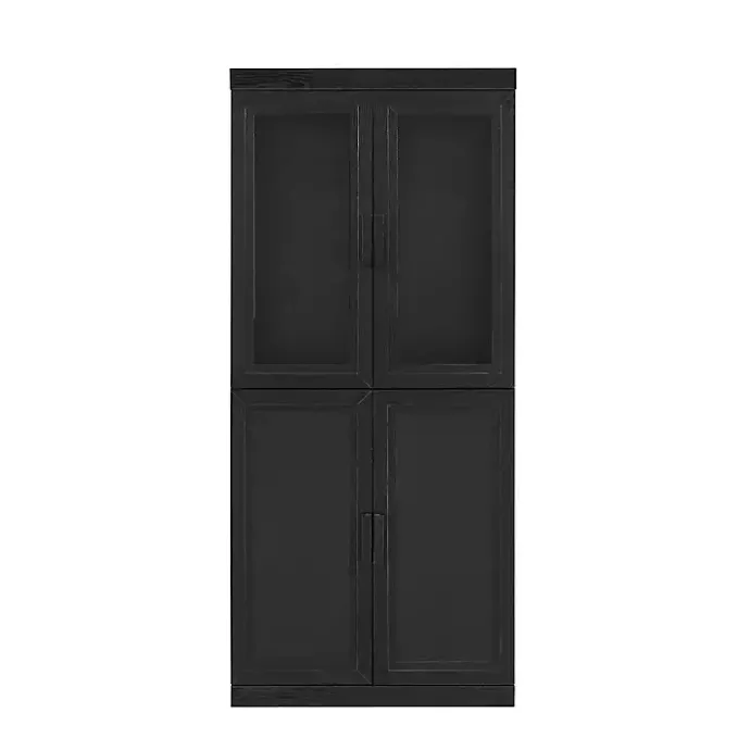 New Kirklands Home Tall Black Wood and 4-Door Storage Cabinet