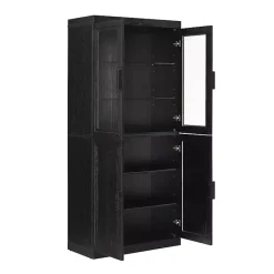 New Kirklands Home Tall Black Wood and 4-Door Storage Cabinet