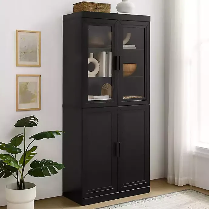 New Kirklands Home Tall Black Wood and 4-Door Storage Cabinet