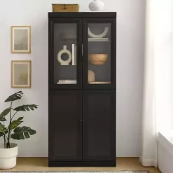 New Kirklands Home Tall Black Wood and 4-Door Storage Cabinet