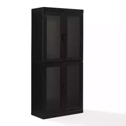 Kirklands Home Tall Black Wood and Glass Door Storage Cabinet