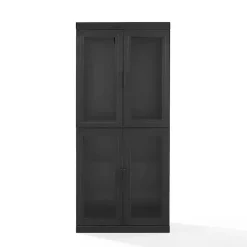 Kirklands Home Tall Black Wood and Glass Door Storage Cabinet
