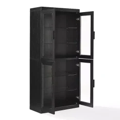 Kirklands Home Tall Black Wood and Glass Door Storage Cabinet