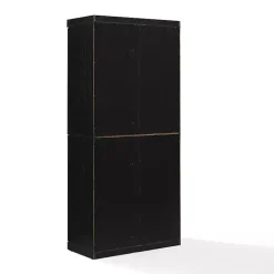 Kirklands Home Tall Black Wood and Glass Door Storage Cabinet