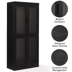 Kirklands Home Tall Black Wood and Glass Door Storage Cabinet
