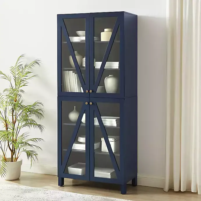 Clearance Kirklands Home Tall Navy Triangle 4-Door Wood Cabinet Blue