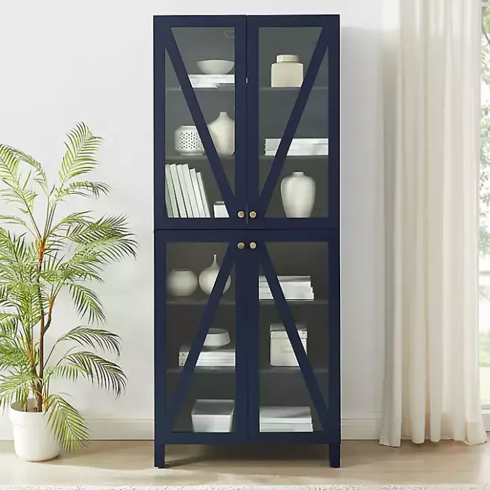 Clearance Kirklands Home Tall Navy Triangle 4-Door Wood Cabinet Blue
