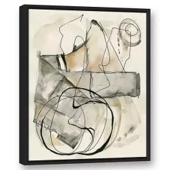 New Kirklands Home Tan and Black Abstract Framed Canvas Art Print