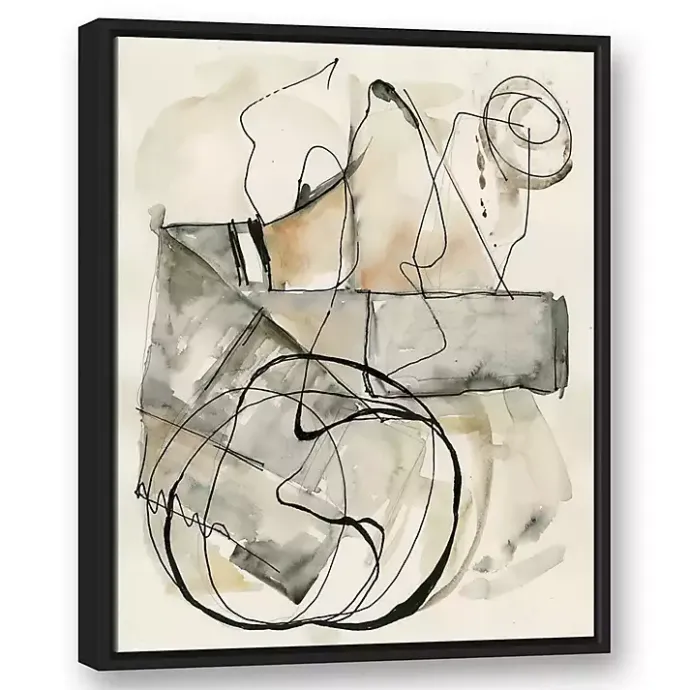 New Kirklands Home Tan and Black Abstract Framed Canvas Art Print