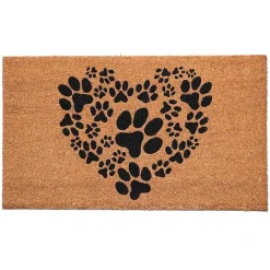 Sale Kirklands Home Tan and Black Coir Heart Paws Doormat, 24x36