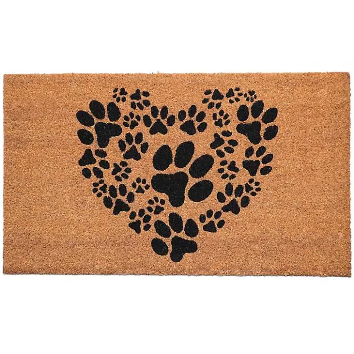 Sale Kirklands Home Tan and Black Coir Heart Paws Doormat, 24x36