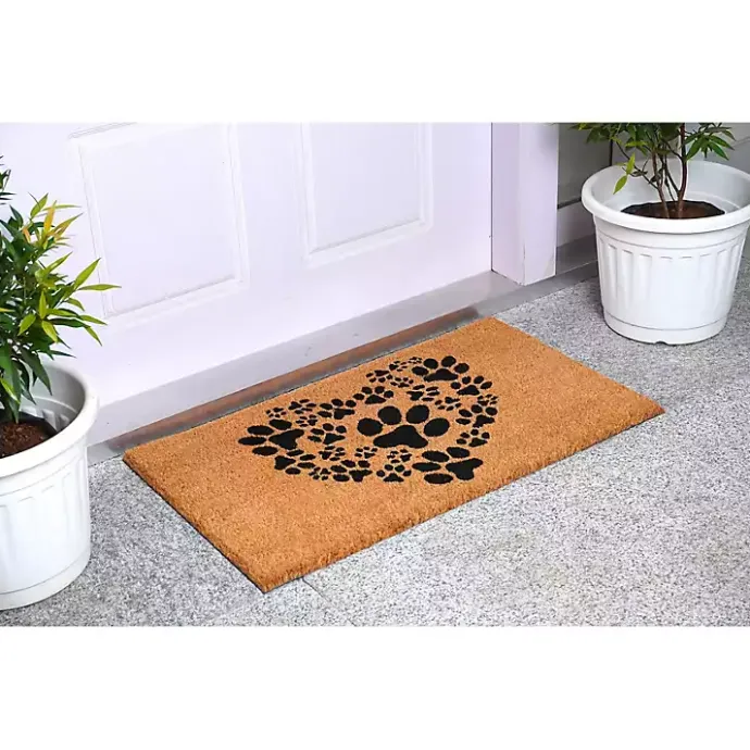 Sale Kirklands Home Tan and Black Coir Heart Paws Doormat, 24x36