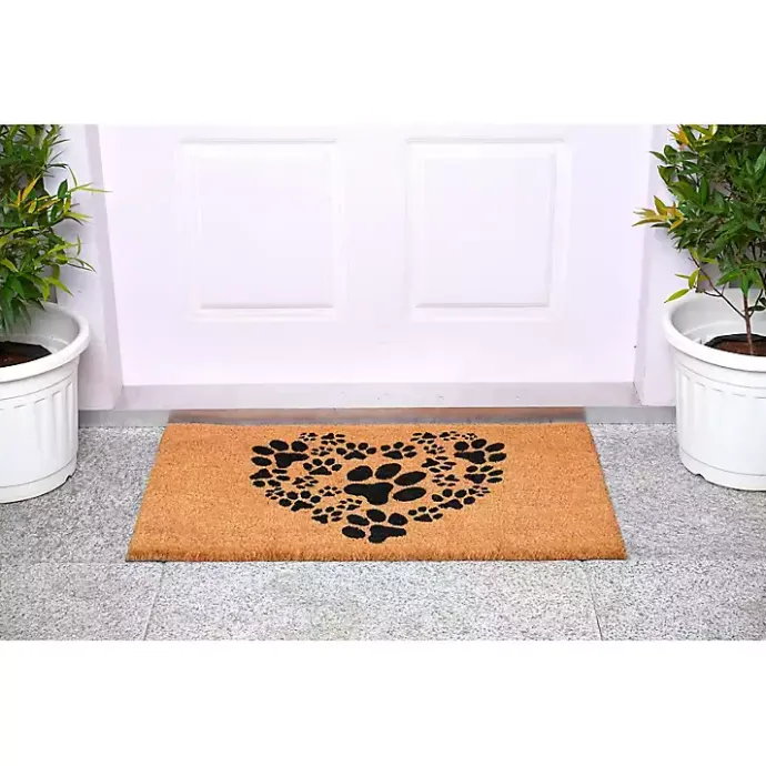 Sale Kirklands Home Tan and Black Coir Heart Paws Doormat, 24x36