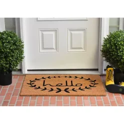 Sale Kirklands Home Tan and Black Evergreen Hello Doormat, 36x24 in.