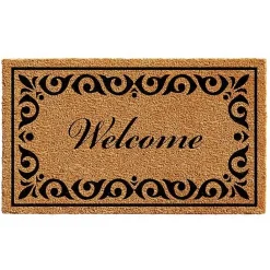 Sale Kirklands Home Tan and Black Scroll Welcome Doormat, 36x24 in.