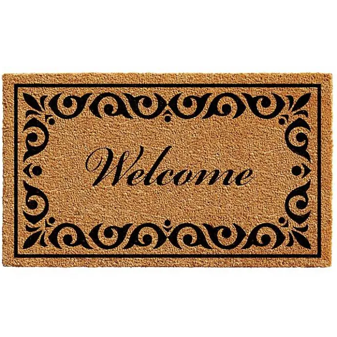 Sale Kirklands Home Tan and Black Scroll Welcome Doormat, 36x24 in.