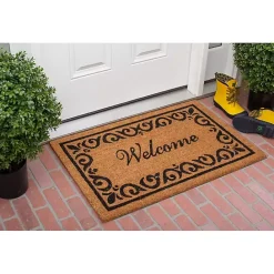 Sale Kirklands Home Tan and Black Scroll Welcome Doormat, 36x24 in.