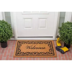 Sale Kirklands Home Tan and Black Scroll Welcome Doormat, 36x24 in.