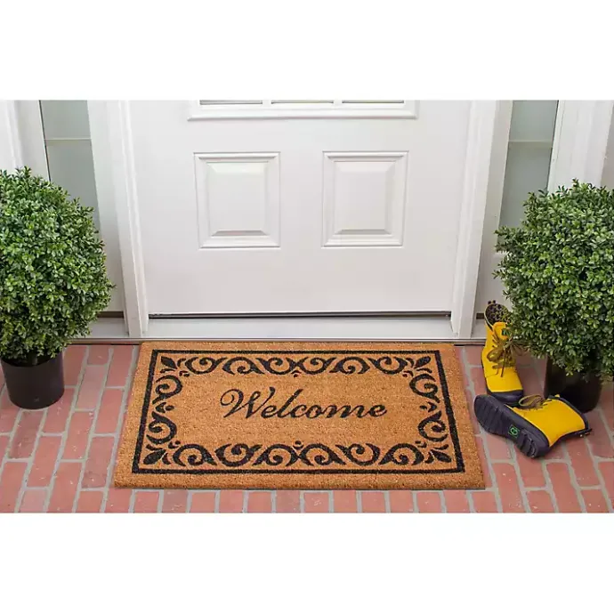 Sale Kirklands Home Tan and Black Scroll Welcome Doormat, 36x24 in.