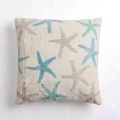Sale Kirklands Home Tan and Blue Starfish Hooked Pillow