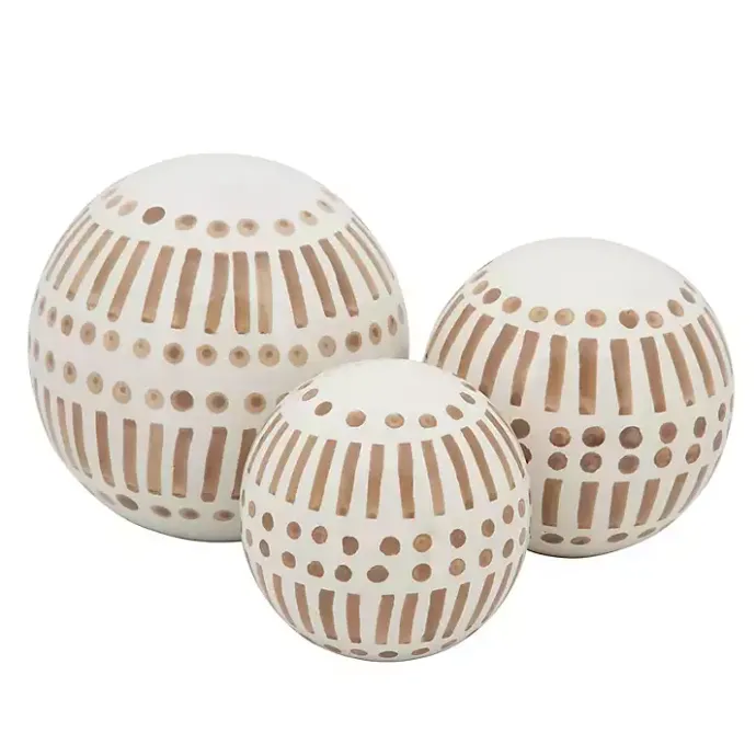 Sale Kirklands Home Tan and White Patterned Orbs, Set of 3
