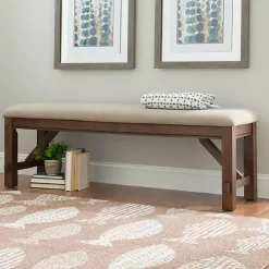 Clearance Kirklands Home Basketweave Upholstered Wood Bench Tan