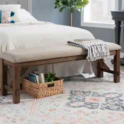 Clearance Kirklands Home Basketweave Upholstered Wood Bench Tan