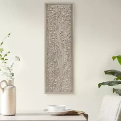 Best Kirklands Home Carved Wood Laurel Branches Panel Wall Plaque Tan