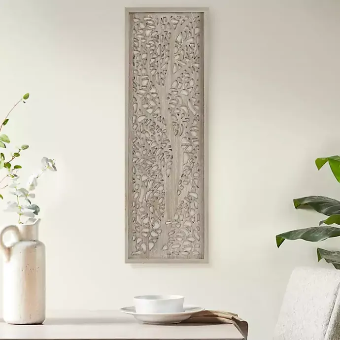 Best Kirklands Home Carved Wood Laurel Branches Panel Wall Plaque Tan