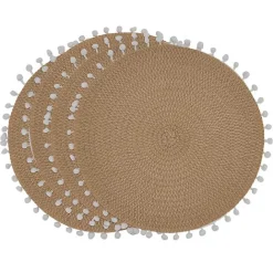 Sale Kirklands Home Circular Pom Pom Placemats, Set of 4 Tan