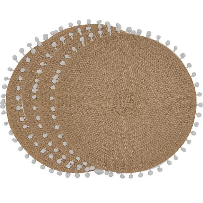 Sale Kirklands Home Circular Pom Pom Placemats, Set of 4 Tan
