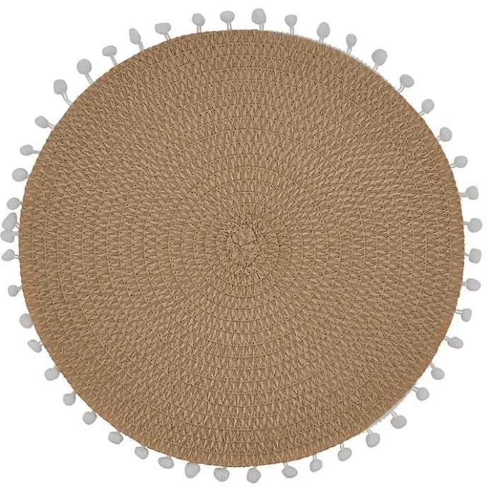 Sale Kirklands Home Circular Pom Pom Placemats, Set of 4 Tan