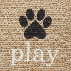 New Kirklands Home Eat Play Love Bone-Shaped Pet Bowl Mat Tan