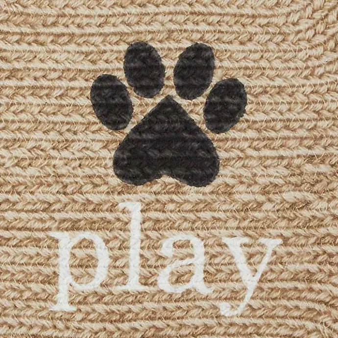 New Kirklands Home Eat Play Love Bone-Shaped Pet Bowl Mat Tan